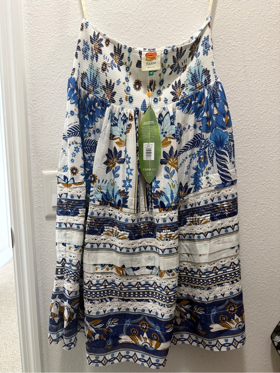 FARM Rio Dresses & Skirts - FARM Rio White Blue Floral Tiered Skirt with Gold Accents